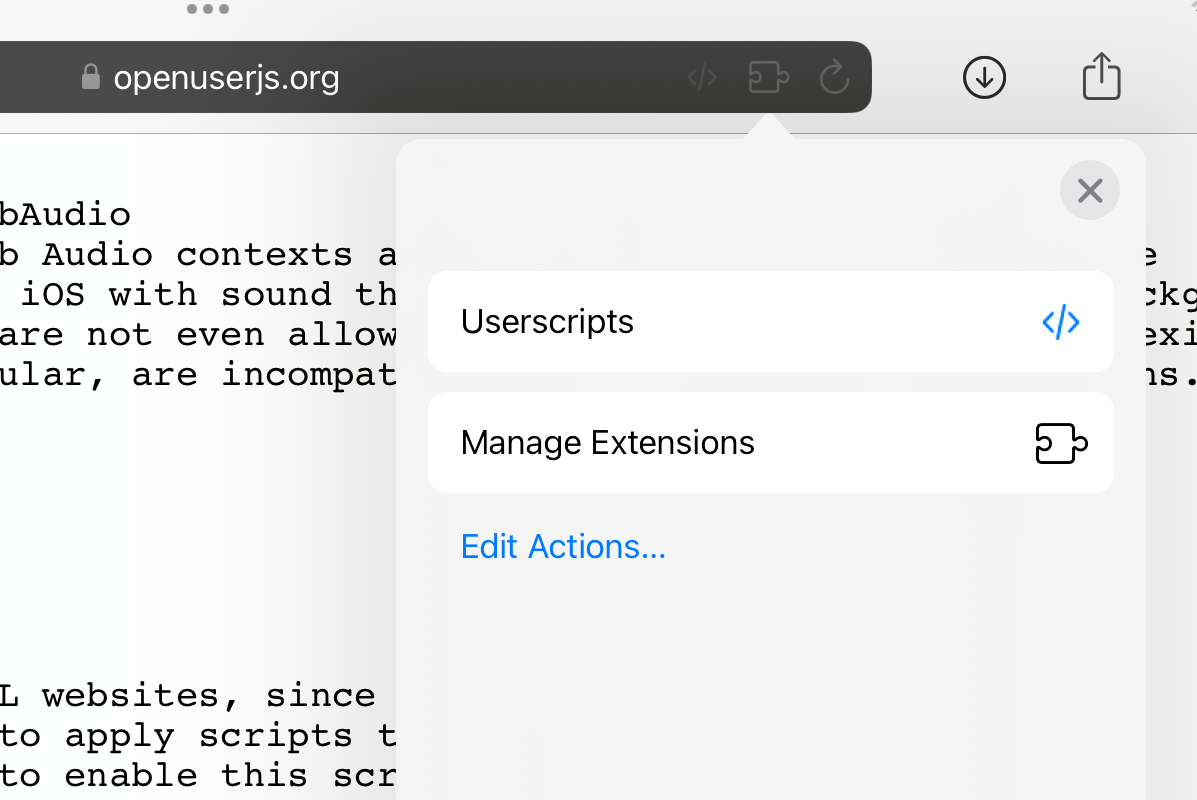 Click Userscripts in the list of browser extensions