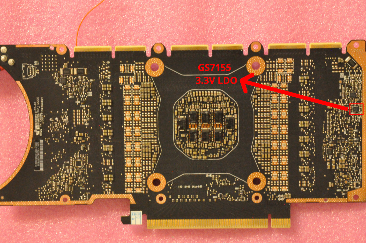 Location of the GS7155NVTD on the back-side of the PCB